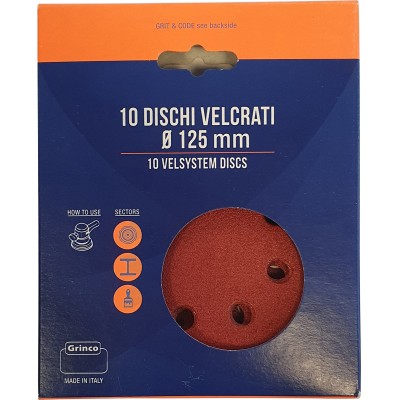 DISCO ABRASIVO VELCRO 8 FORI D 125 MM GR 120 CF 10