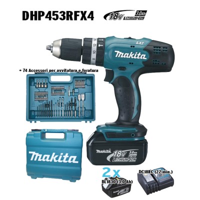 MAKITA SUPERKIT 18VP-3Ah DHP453RFX4 CON 2 BATTERIE