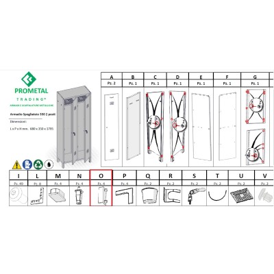 ZZ-PARTICOLARE (OX4 )XARMADIO SPOGLIATOIO A 2 POSTI IN KIT C/SERRATURA