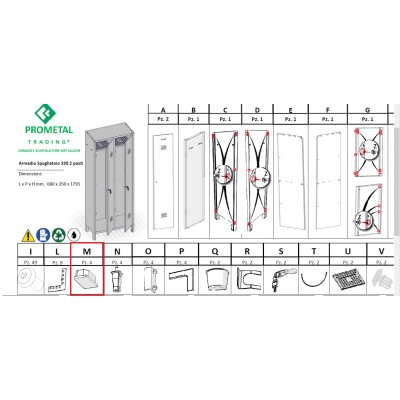 ZZ-PIEDINO M X ARMADIO SPOGLIATOIO A 2 POSTI IN KIT C/SERRATURA